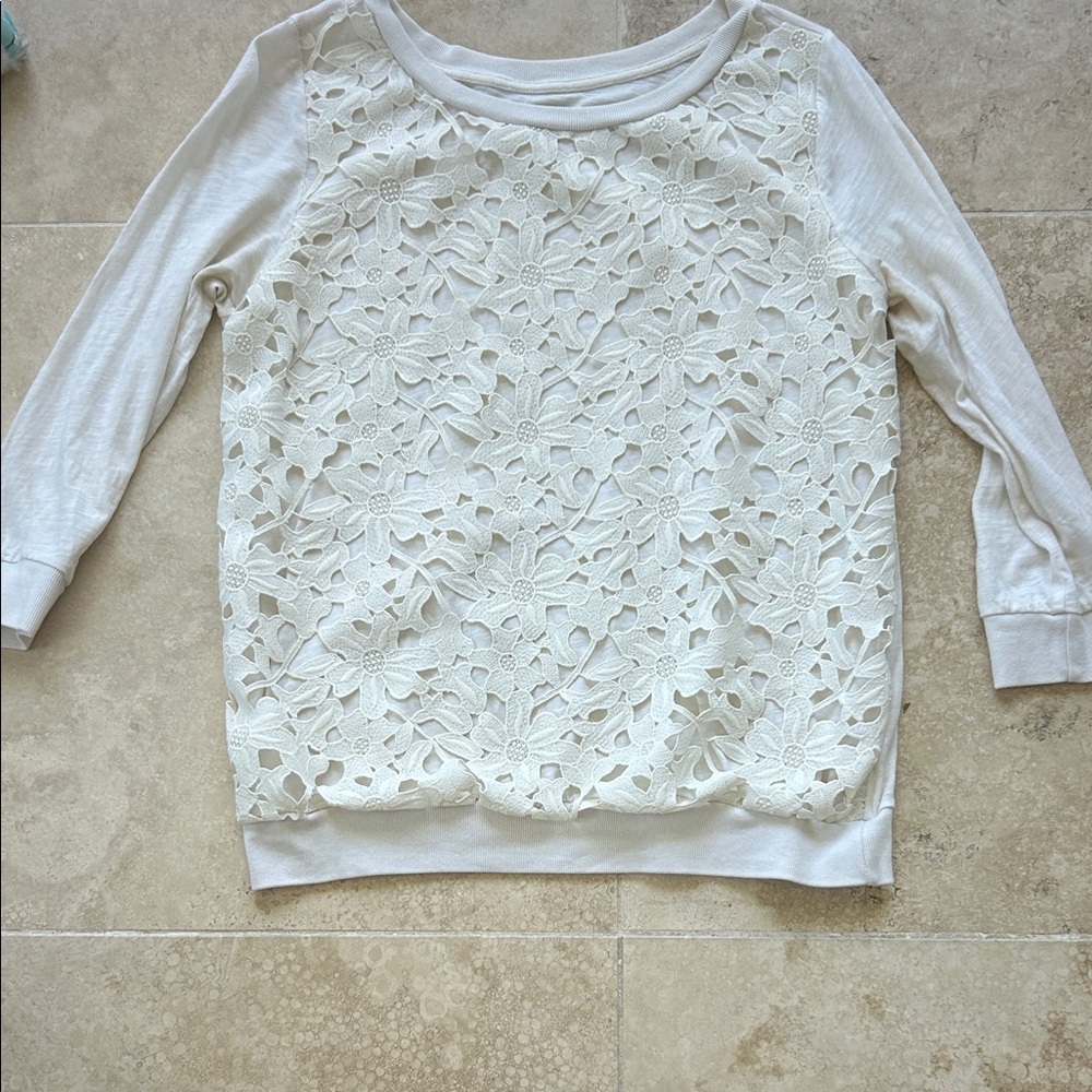 LOFT White Lace Accent Top